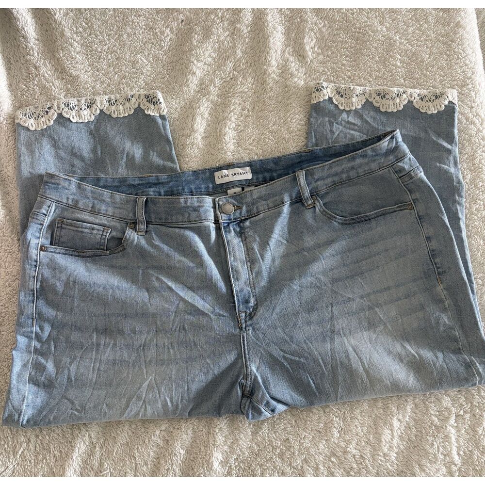 Lane Bryant Women’s Size 22 Light Wash Lace Hem Jeans Plus Size Denim